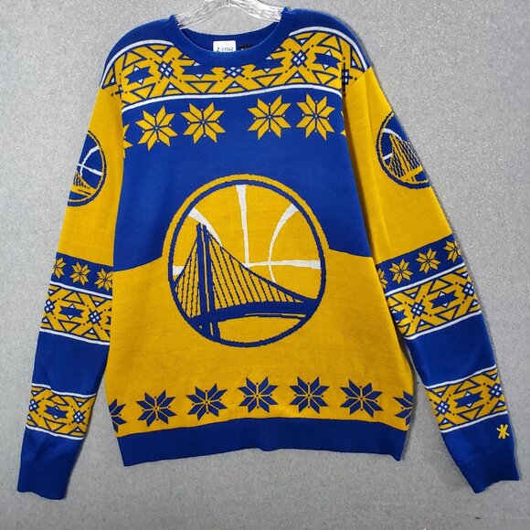 Golden State Warriors‎ Men Ugly Sweater XL Yellow Knit Long Sleeve Crew Neck - Picture 1 of 8